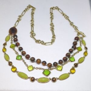Elegant Multi Strand Necklace With Greens And Browns